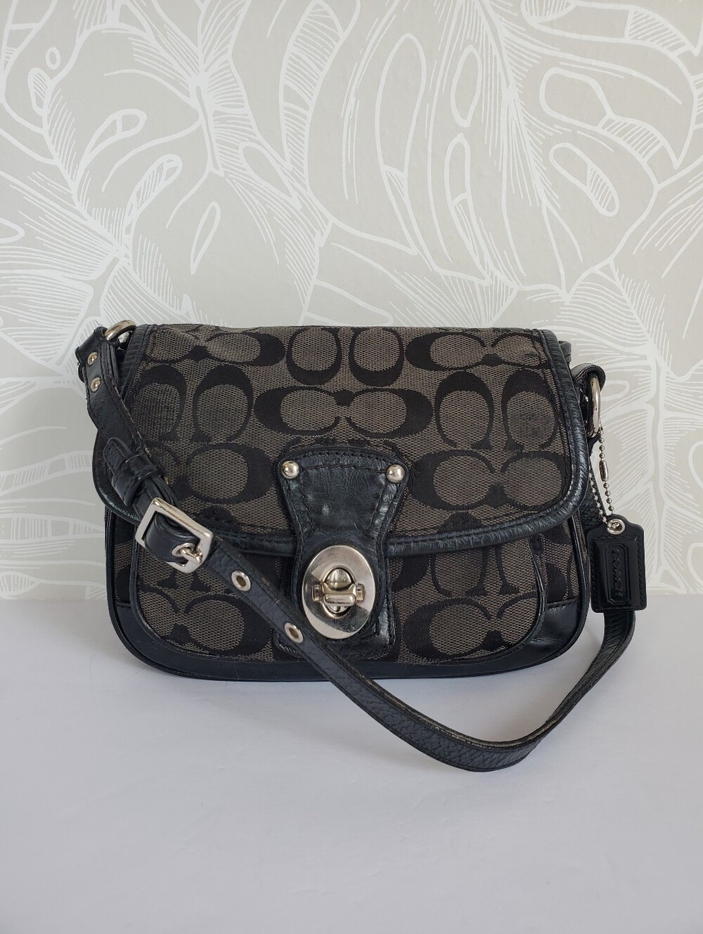 Coach Signature C Mini Shoulder Bag  #F14282 Turnlock Flap Black